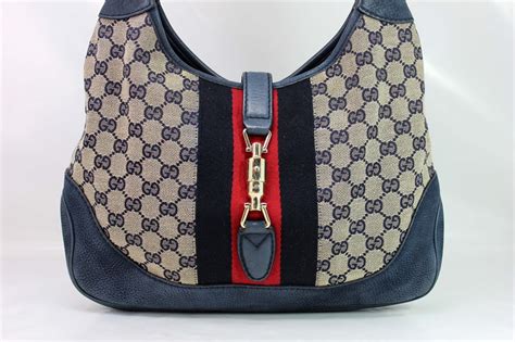 gucci 277520|GUCCI Jackie 277520 Leather Shoulder Bag Blue Gold .